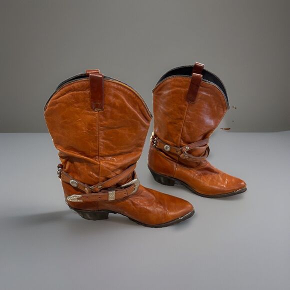 dingo Shoes - Vintage Dingo Cognac Brown Cowgirl Leather Slouch Boots Women’s Size 8